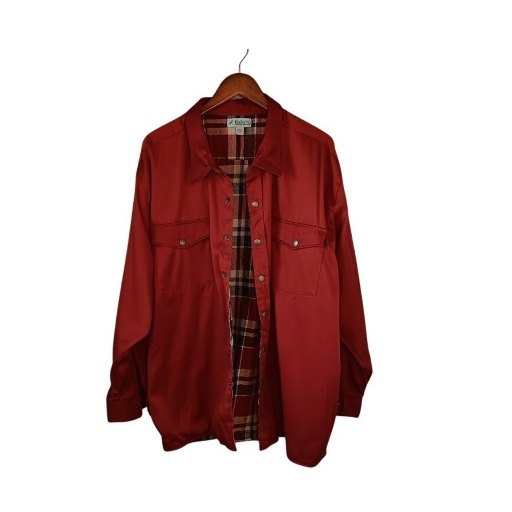 HABAND Mens Plaid Lined Long Sleeve‎ Snap Shirt Jacket 2X Chore jacket Utility